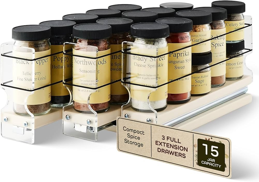 Vertical Spice Cabinet Mounted Spice Rack Drawer - Pull Out Cabinet Organizer - Cupboard Organize... | Amazon (US)