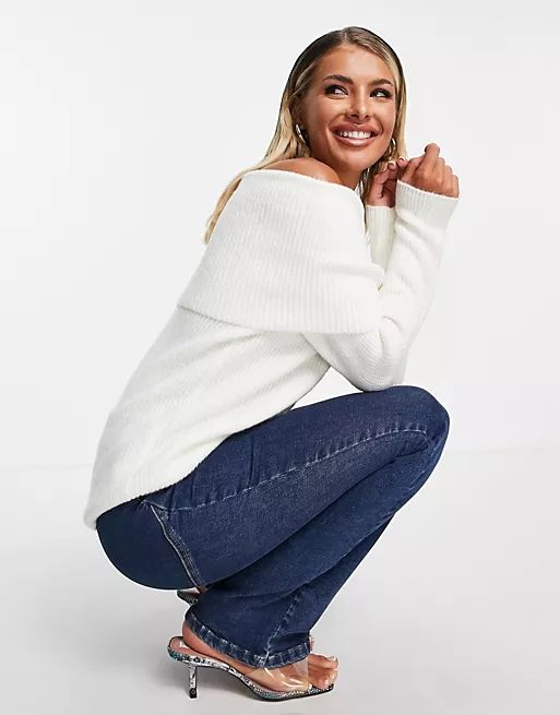 ASOS DESIGN off shoulder sweater in cream | ASOS (Global)