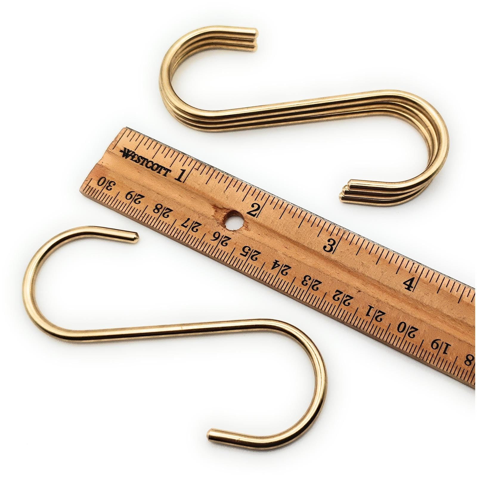 S Hooks, 3.75", Non-Magnetic Solid Brass, Rounded-End Craftsmanship, 4 Pack, Gold - for Kitchen R... | Amazon (US)