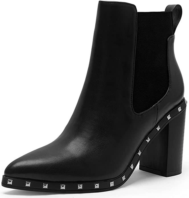 Women's Ankle Boots Pointed Toe Chelsea Boots Elastic Gore Heeled Boots | Amazon (US)