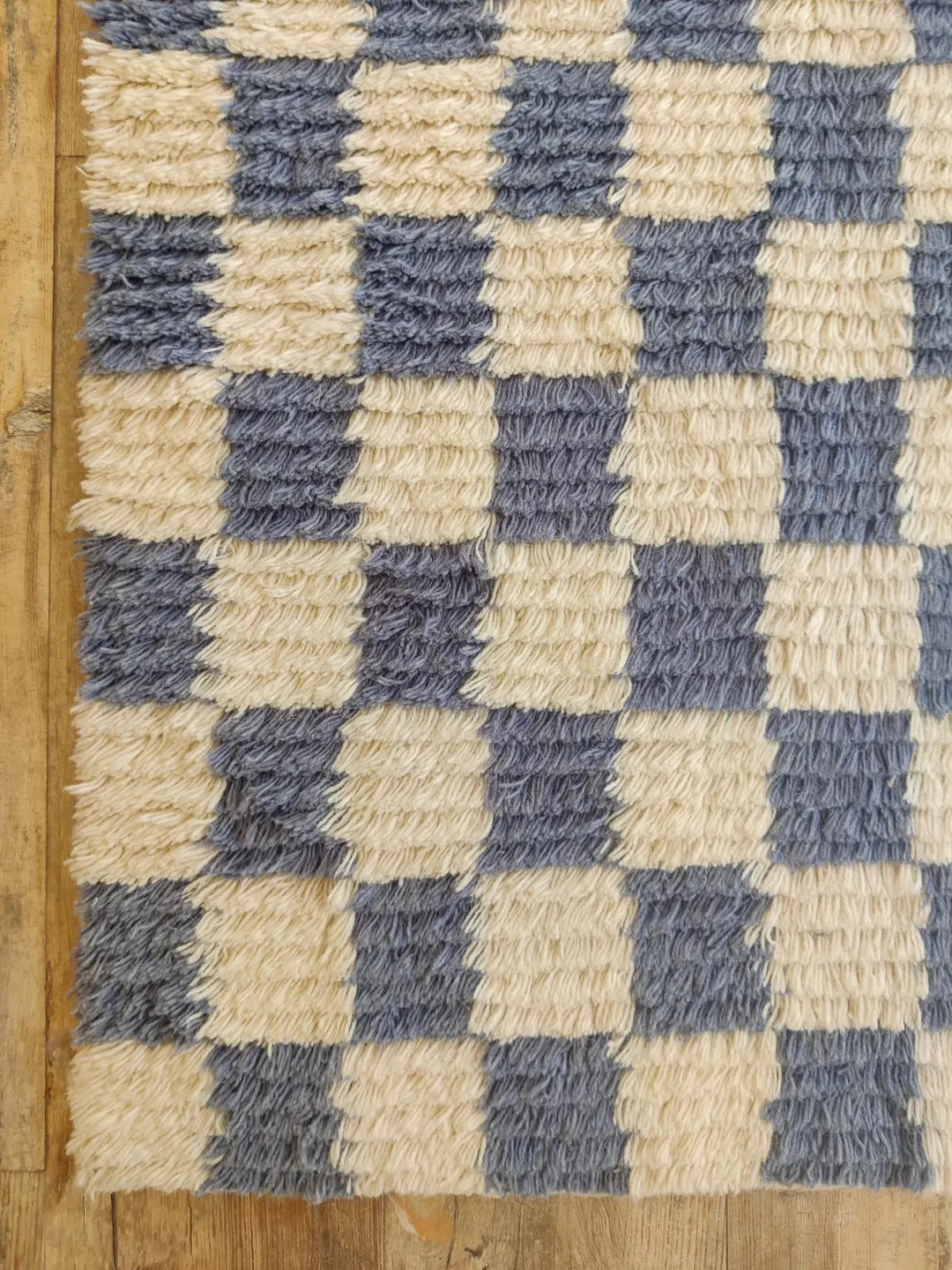 Hand-knotted Blue and White Checkered Wool Moroccan Rug - Etsy UK | Etsy (US)