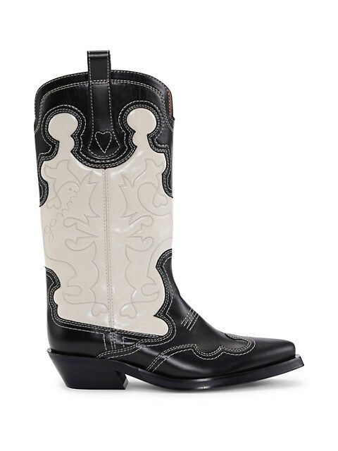 GANNI Embroidered Colorblocked Leather Western Boots | Saks Fifth Avenue