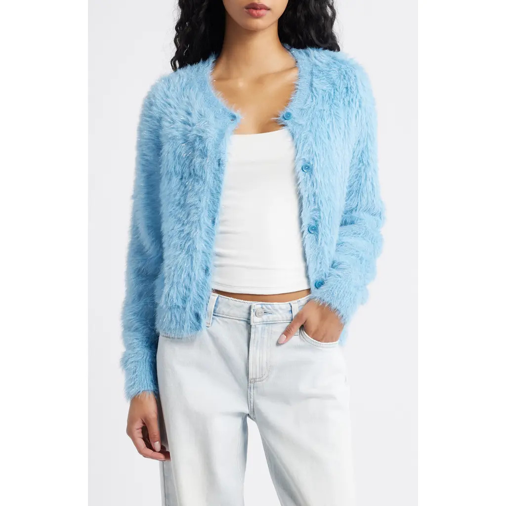 BP. Sparkle Fuzzy Cardigan in Blue- Silver at Nordstrom Rack, Size Small | Nordstrom Rack