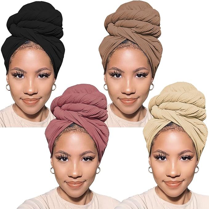 PWEOUKE Head Wraps for Black Women African Head Wrap Lightweight for Women Long Plain Turban Hair... | Amazon (US)