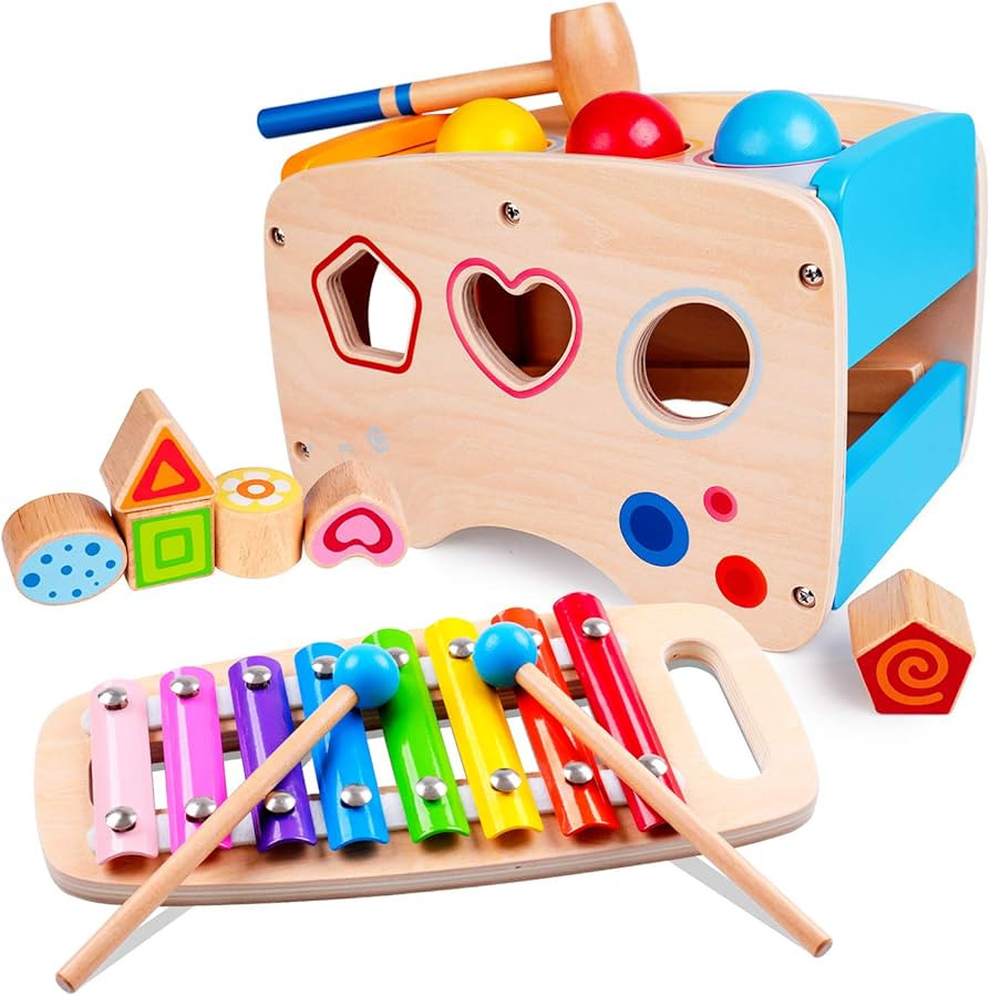 rolimate Hammering Pounding Toys Wooden Educational Toy Xylophone Shape Sorter, Birthday Gift for... | Amazon (US)