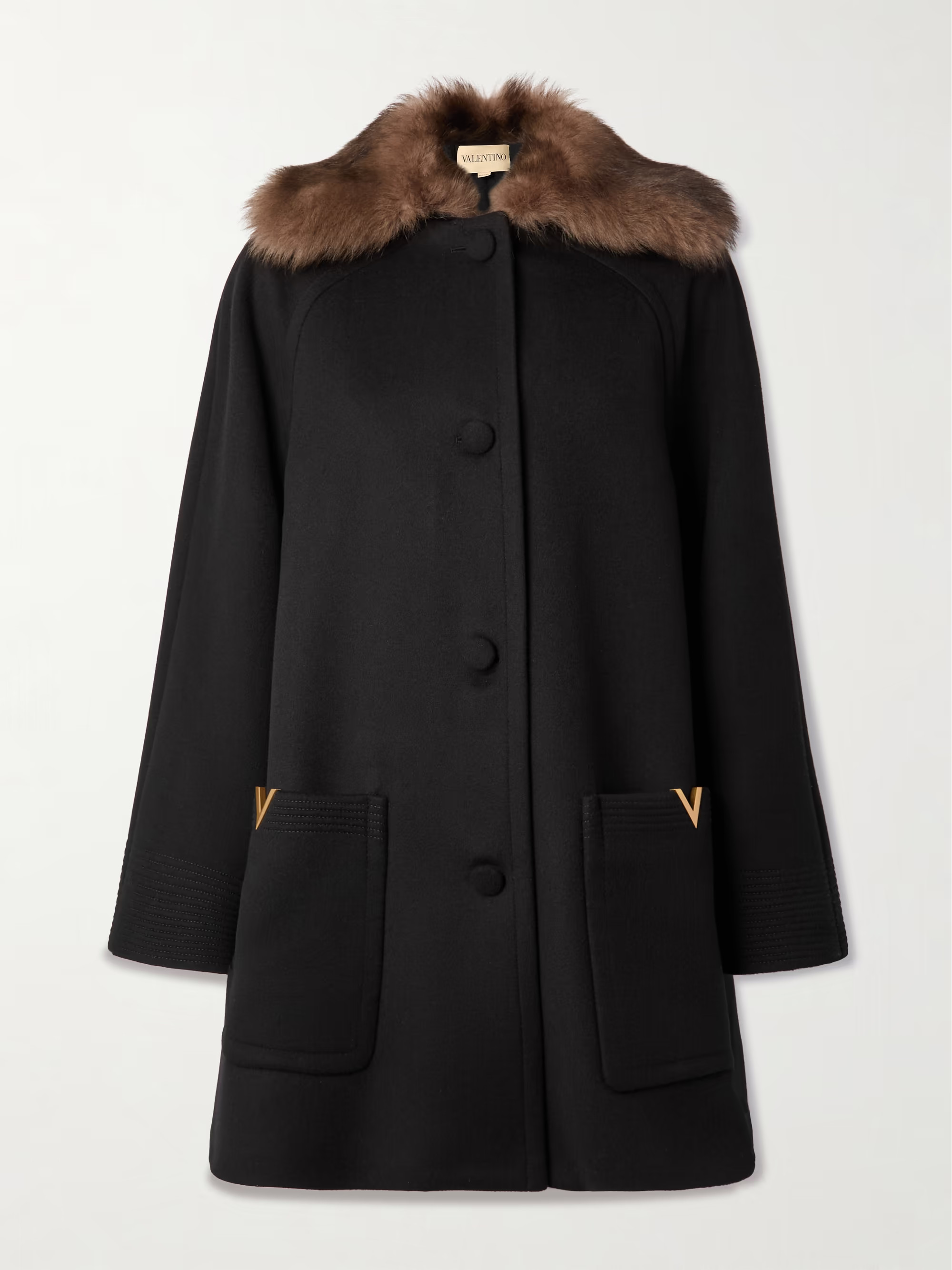 Shearling-trimmed embellished wool coat | NET-A-PORTER (US)