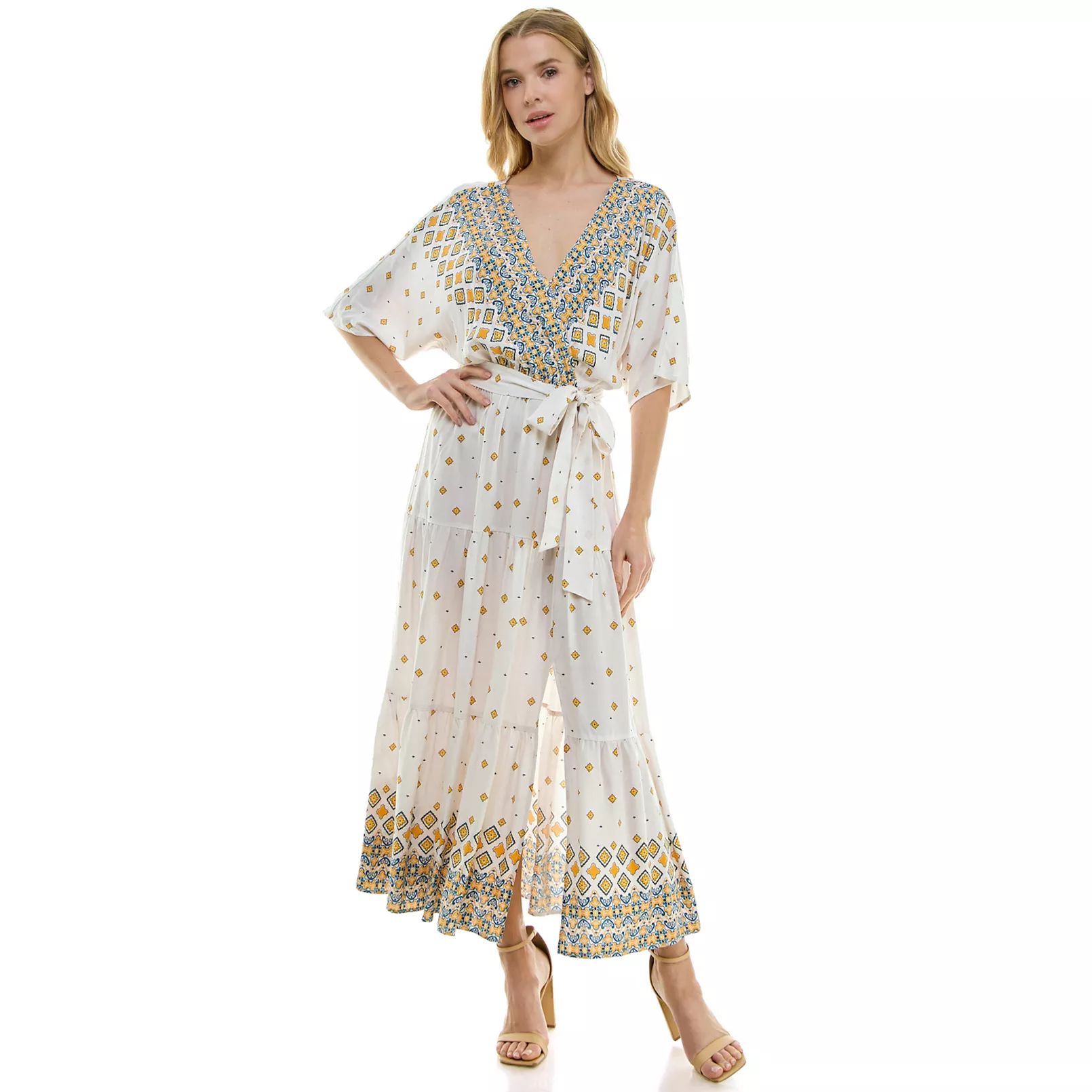 Women's Figueroa & Flower Printed V-Neck Belted Maxi Dress | Kohl's
