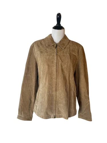 Coldwater Creek Suede Leather Camel Tan Brown Zip Front Lined Jacket Size XL | eBay US