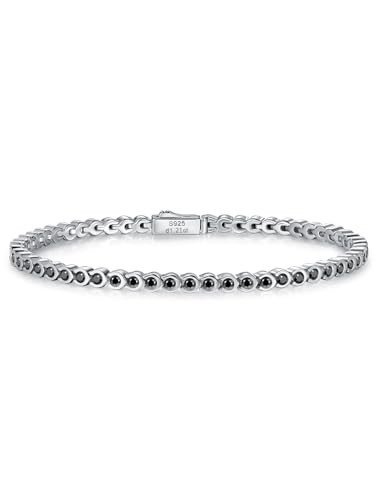 Cool Black Moissanite Imitation Diamond Bracelet Bangle for Women 6.7inch Sterling Silver Tennis Bracelet | Amazon (US)