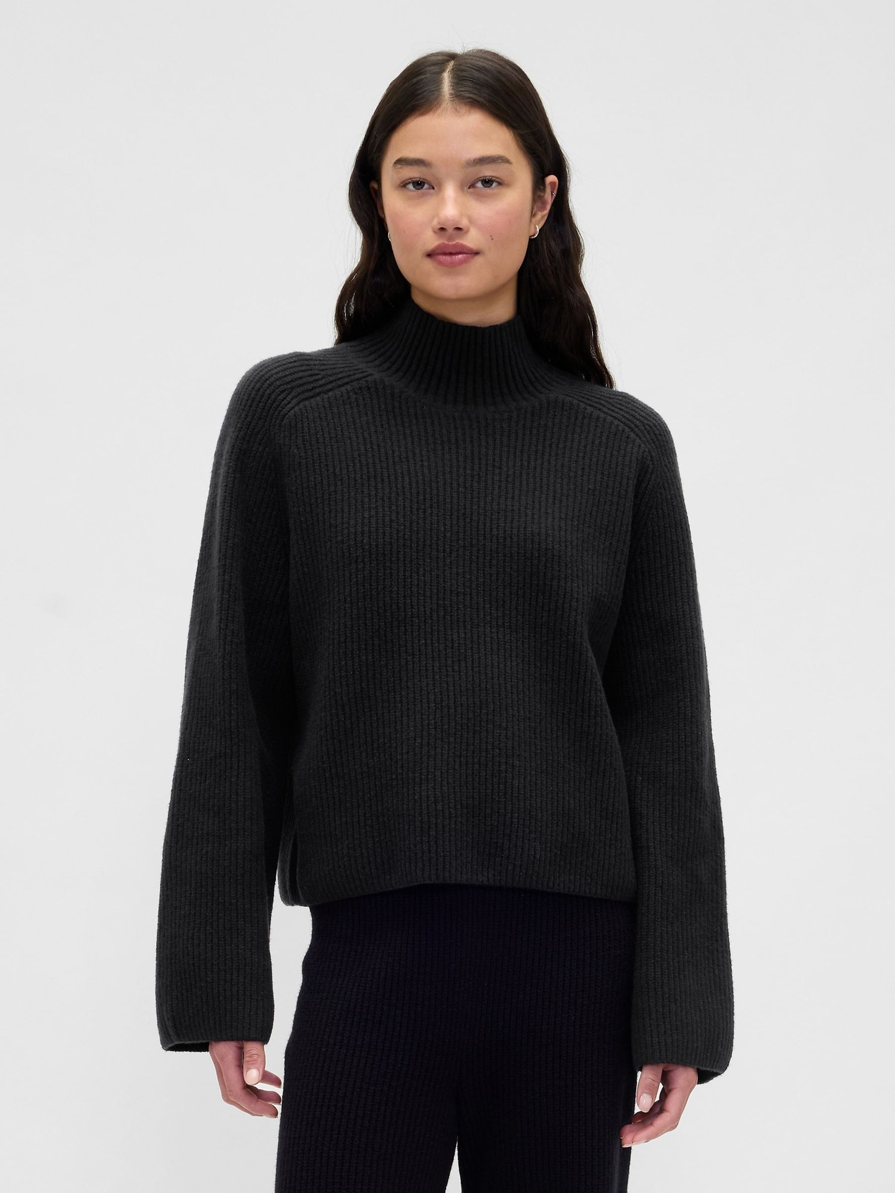CashSoft Black Shaker-Stitch Turtle Neck Jumper | Gap | GAP UK