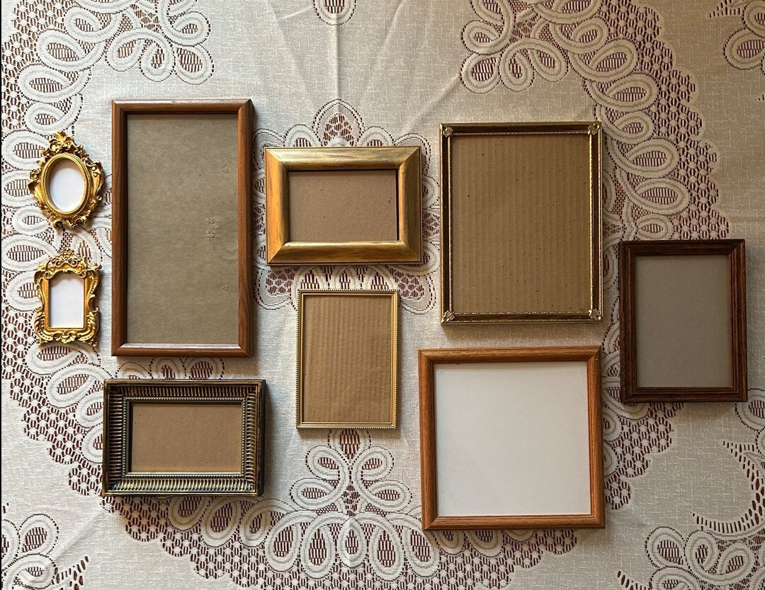Gallery Wall Mixed Set Gold Silver Bronze Tone Frames With Wood Grain Frames - Etsy | Etsy (US)