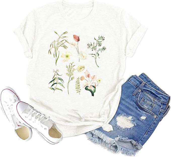 GEMLON Sunset Pine Tree Tshirt Women Camping Tshirt Retro Sun Print Graphic Tee Casual Short Slee... | Amazon (US)