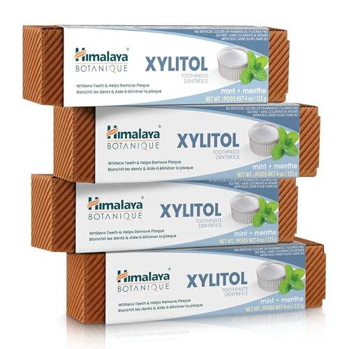 Himalaya Botanique Whitening Antiplaque Toothpaste with Xylitol, Fluoride Free, for Plaque Reduction & Gentle Whitening, 4 oz, 4 Pack | Amazon (US)