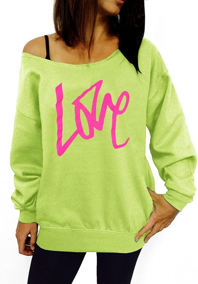 Smile Fish Women's Sexy Off The Shoulder 80s Outfit Sweatshirt Slouchy Printed Long Tunics Top | Amazon (US)