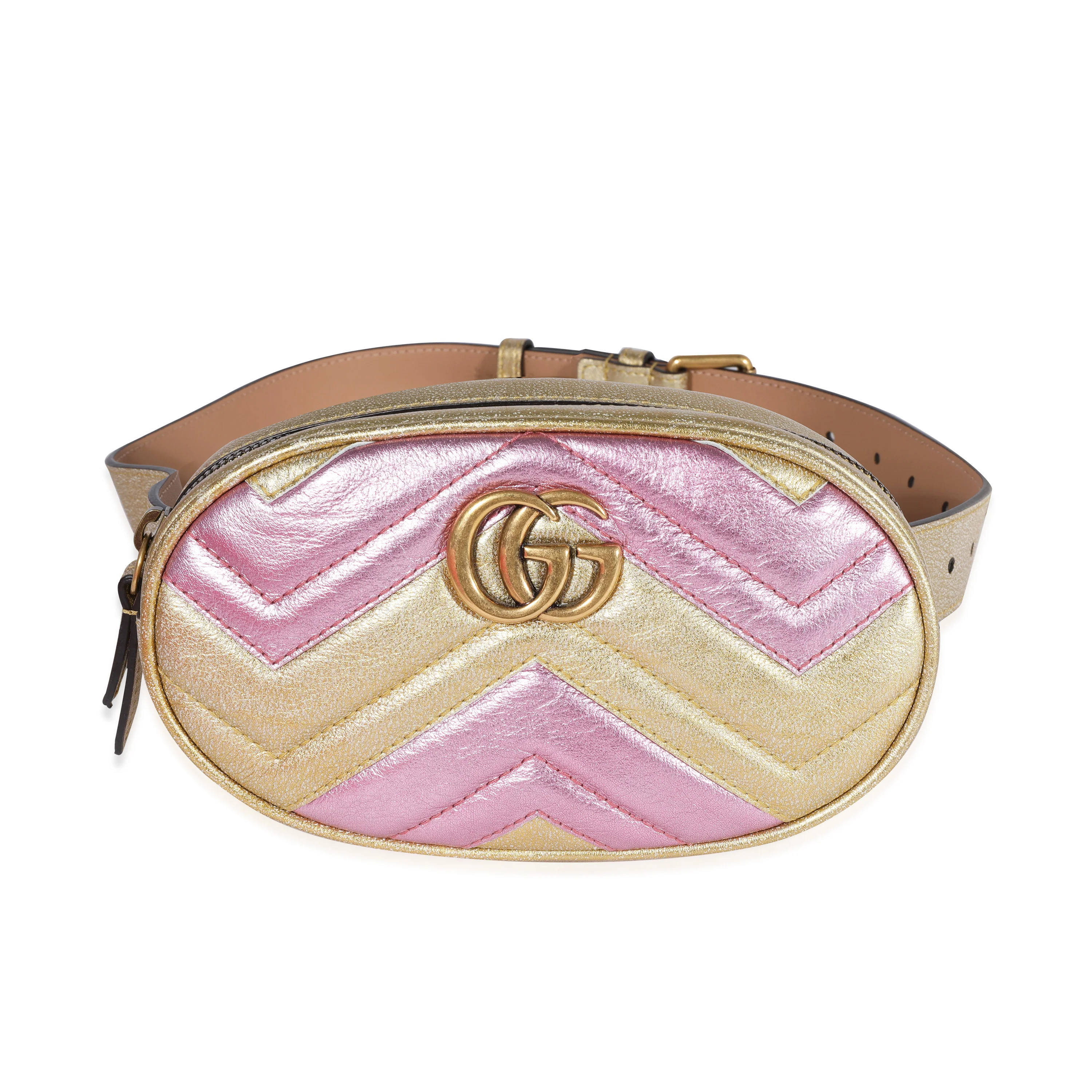Pink & Gold Metallic Matelassé Marmont Belt Bag 85 | myGemma