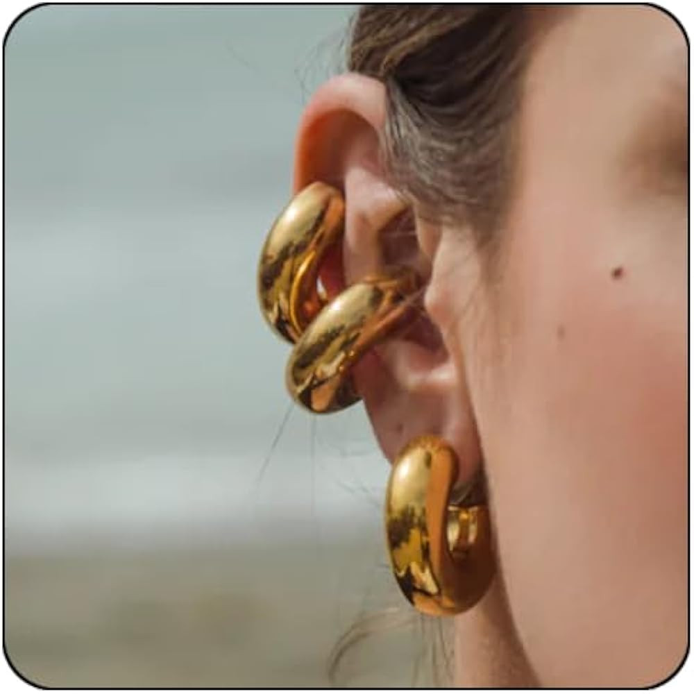 This item:  Chunky Gold Ear Cuffs Earrings For Women Non Piercing 14K Real Gold Cuff Clip On Cart... | Amazon (US)