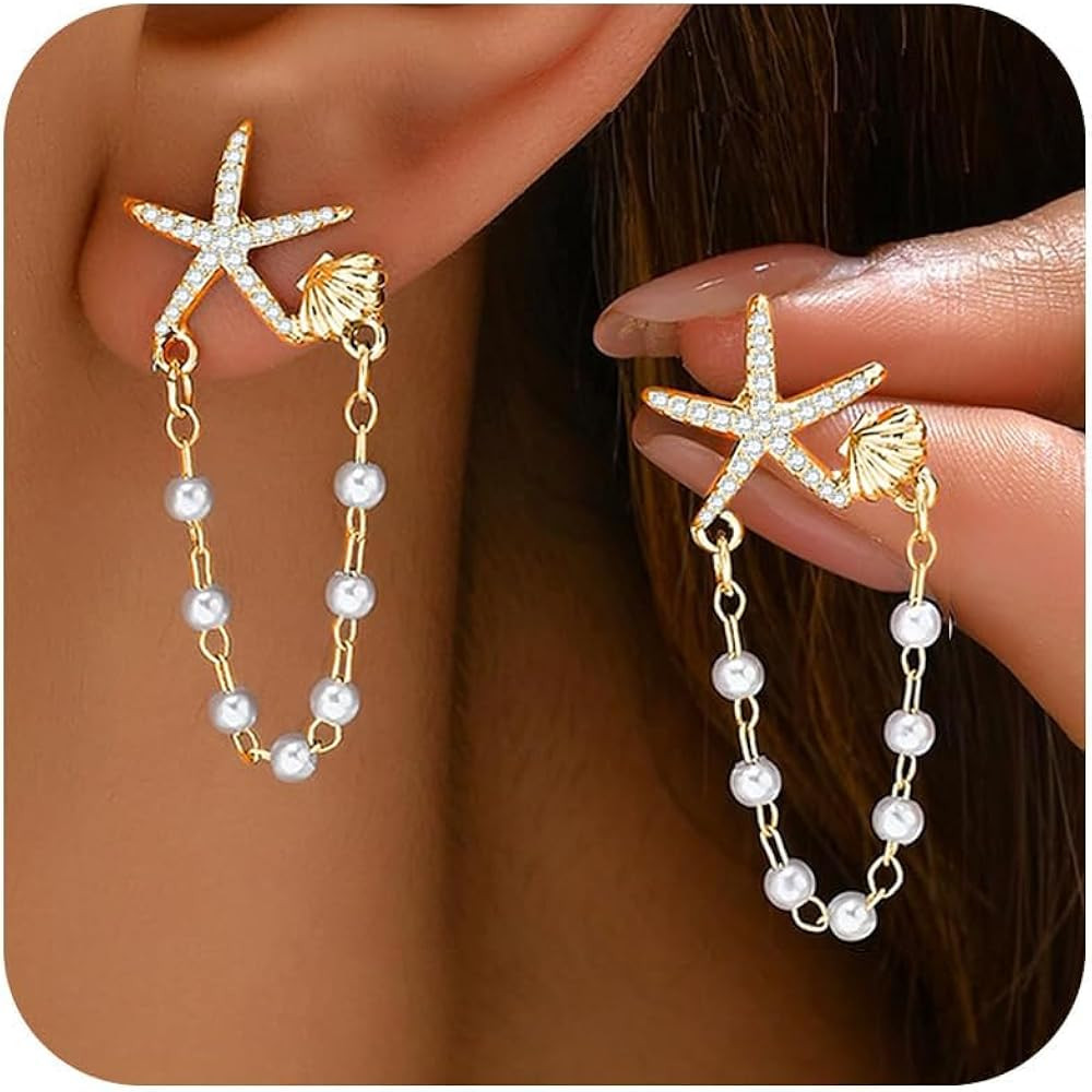 Starfish Earrings for Women Gold Sea Shell Earrings Summer Beach Vacation Outfits for Women Trend... | Amazon (US)