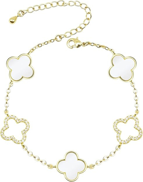 Clover Bracelet for Women 18k Gold Plated Silver Lucky Four Leaf Link Chain Bracelets Charm Trend... | Amazon (US)