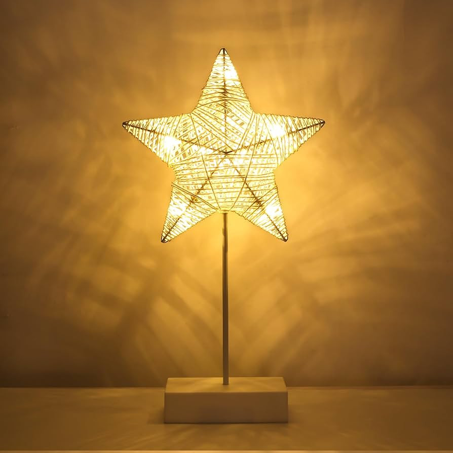 Lewondr Decorative Table Lamp, Christmas Star Night Lamp Winding Cotton Thread Warm LED Light Lam... | Amazon (US)