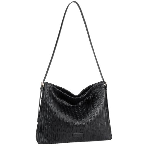 Telena Hobo Bags for Women Large Crossbody Purses Leather Shoulder Bucket Handbag Trendy with Adjustable Strap Black | Amazon (US)
