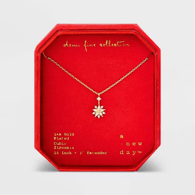 14K Gold Plated Cubic Zirconia Flower Pendant Necklace - A New Day™ Gold | Target