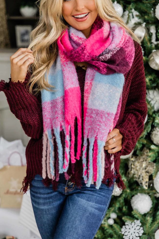 We're Sweeter Together Pink Plaid Scarf FINAL SALE | The Pink Lily Boutique
