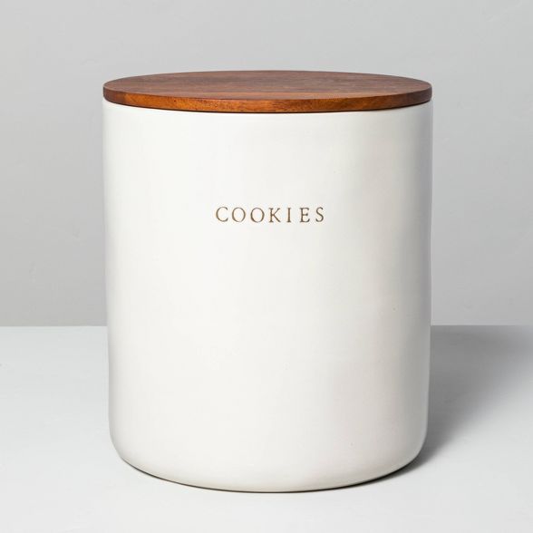 Stoneware Cookie Jar with Wood Lid Matte Sour Cream - Hearth &#38; Hand&#8482; with Magnolia | Target