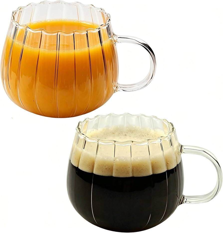 Halloween Pumpkin Mugs 12 oz Glass Coffee Mugs Set of 2, Drinking Glasses with Transparent Handle... | Amazon (US)