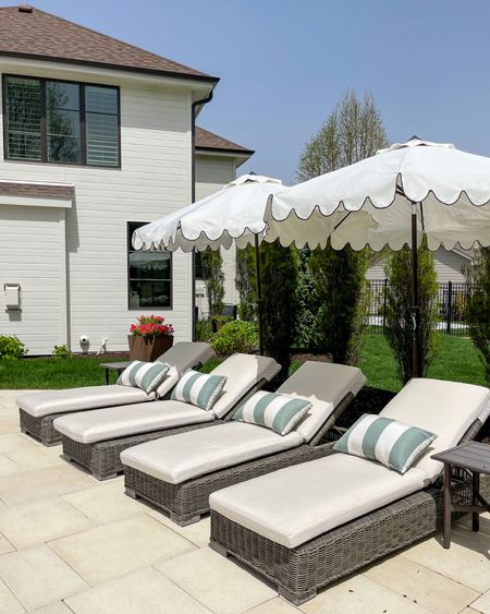 Our Omaha pool deck furniture including woven chaise lounge chairs, white scalloped umbrellas, striped outdoor pillows, tall planters and my favorite plant fertilizer!
.
#ltkhome #ltksalealert #ltkseasonal #ltkfindsunder50 #ltkfindsunder100 #ltkswim #ltkfamily #ltkvideo#LTKhome #LTKsalealert

#LTKSeasonal #LTKHome #LTKSaleAlert