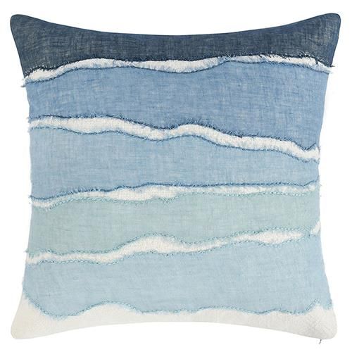 Danielle Coastal Beach Blue Linen Decorative Throw Pillows - 22x22 | Kathy Kuo Home