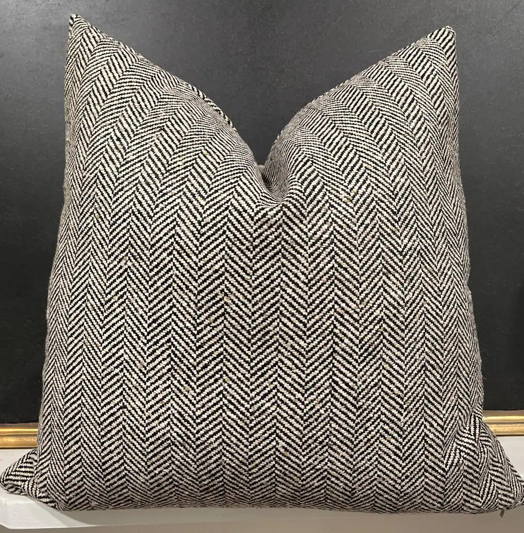 Ralph Lauren Stoneleigh Herringbone Black/cream Italian Wool Custom Pillow Cover Haberdashery Bot... | Etsy (US)