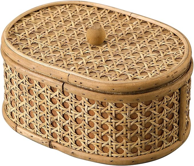 SOFE Rattan Decorative Box with Lid, Small Oval Box for Storage | Hand-Woven Display Boxes for Or... | Amazon (US)