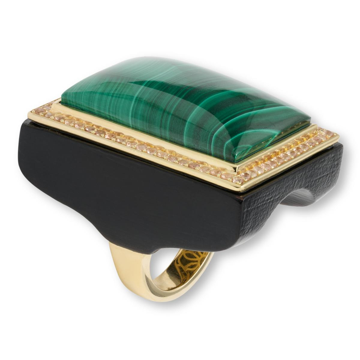 Rarities Gold-Plated Malachite and Champagne Zircon Wood Gallery Ring | HSN