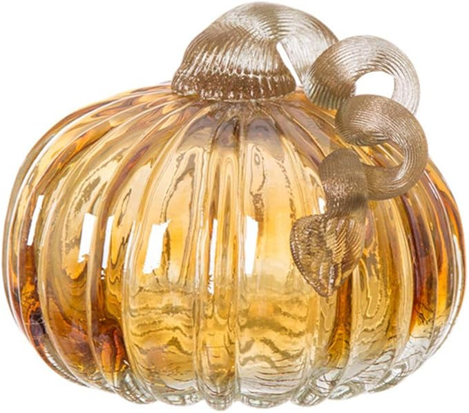 Amazon.com: Glitzhome 4.72 Inch Amber Hand Blown Two-Tone Crackle Glass Pumpkin Ornaments Elegant... | Amazon (US)