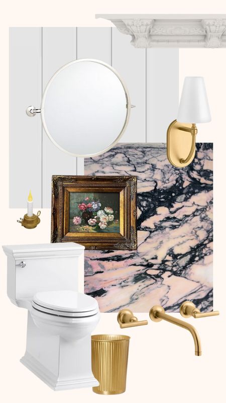 Shop of the fixtures and details for my powder room bathroom renovation!  #bathroom #powderroom #wallsconce #mirror #lighting 

#LTKhome