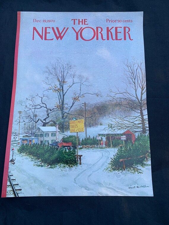 Vintage December 1970 The New Yorker cover art Christmas tree lot illustration Albert Hubbell | Etsy (US)