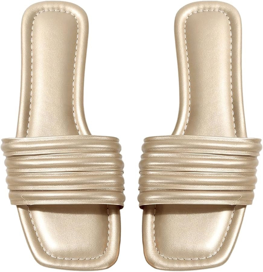 GORGLITTER Women's Metallic Flat Sandals Comfortable Open Toe Slide Sandals | Amazon (US)