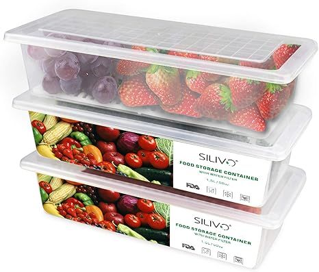 Food Storage Containers for Fridge, 3 Pack 1.5L Fridge Organizer Case with Removable Drain Plate,... | Amazon (US)