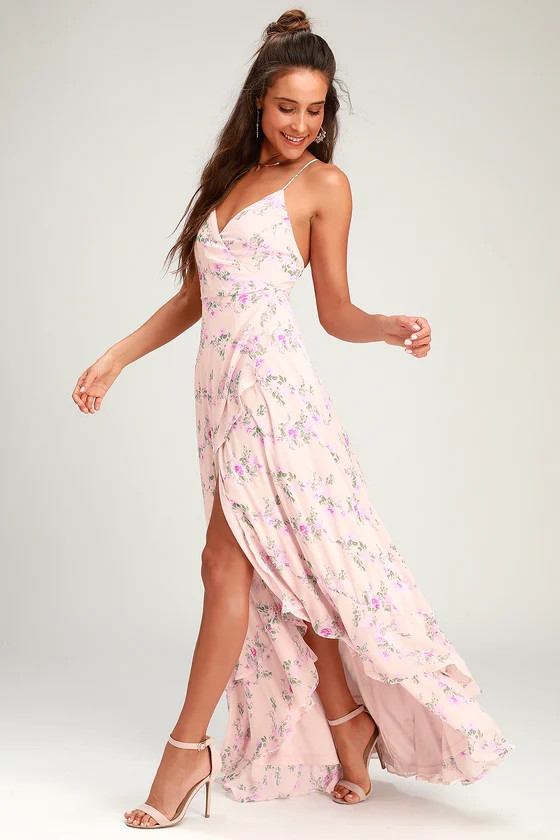 In Love Forever Blush Floral Lace-Up High-Low Maxi Dress | Lulus (US)