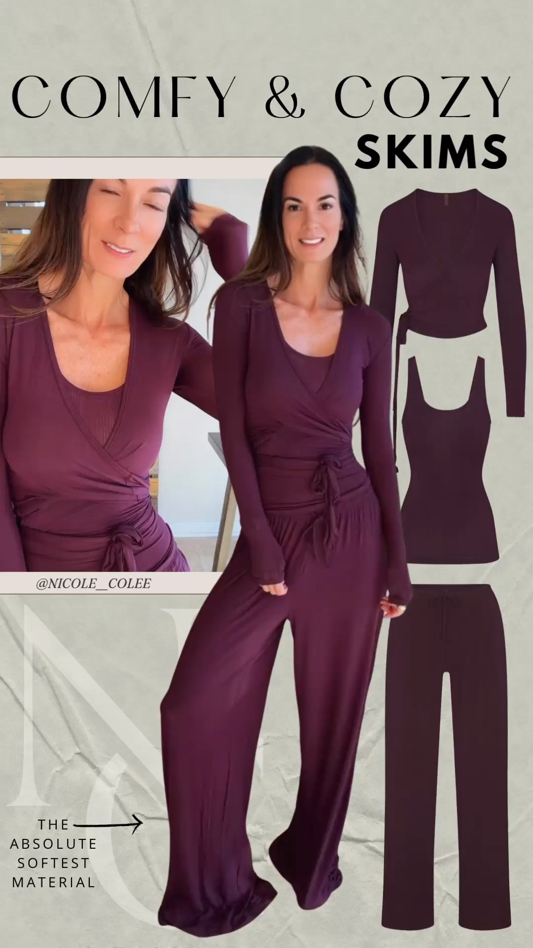 My bedtime wardrobe just got an upgrade. 💁🏻‍♀️ Loving these new SKIMS pajamas—the fitted tank, flowy wide-leg pants, and coordinating wrap top in this gorgeous plum shade. The fabric is incredibly soft, and the wrap adds sleeves when I’m chilly. All three pieces linked! 🤍

Wear XS

#LTKootd #LTKgrwm #LTKdayinmylife