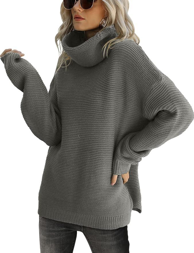 CHERFLY Womens Turtleneck Sweater Long Sleeve Knit Pullover Chunky Tops | Amazon (US)