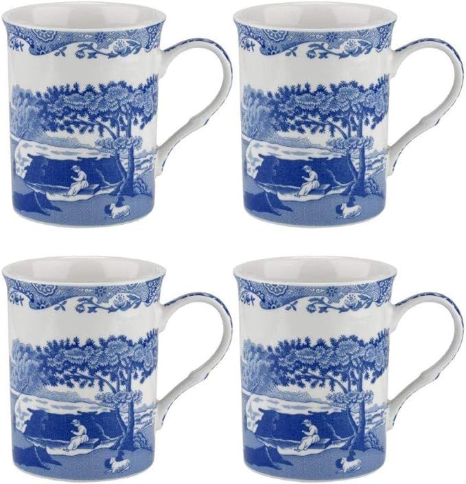 Blue Italian Set of 4 Mugs, Porcelain, Blue and White, 8.5 x 12 x 10.5 cm | Amazon (US)