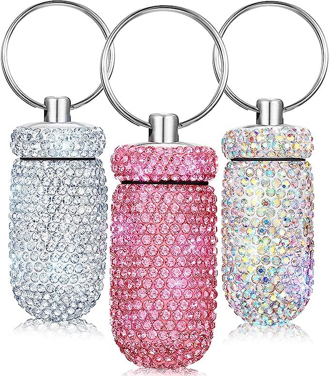 3 Pieces Bling Pill Container Portable Pill Bottle Case Travel Pill Holder Storage with Keychain ... | Amazon (US)