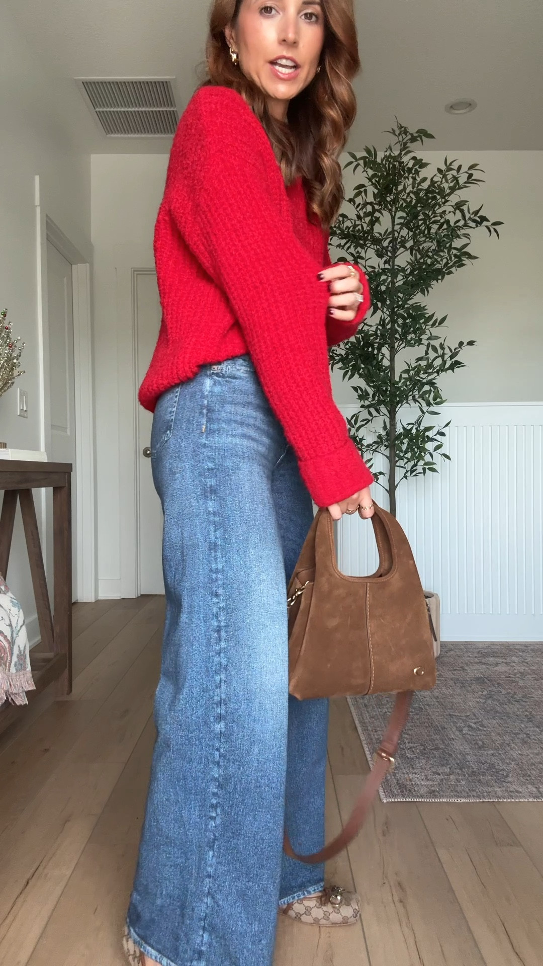 Target red sweater in XXS. Christmas sweater. Rag & Bone Miramar ankle sweatpants jeans in 23 (it’s recommended to size down 1 in these). Gucci horsebit ballet flats are TTS. Winter outfit. Winter style. Holiday party. Christmas party. 

#LTKPetite #LTKHoliday #LTKSeasonal