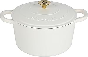 Crock Pot Artisan 5-Quart Round Dutch Oven - Matte Linen White w/Gold Knob | Amazon (US)