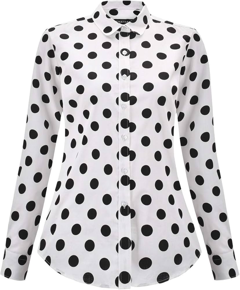 ERZTIAY Women's Tops Feminine Long Sleeve Polka Dotted Button Down Casual Dress Blouses Shirts | Amazon (US)