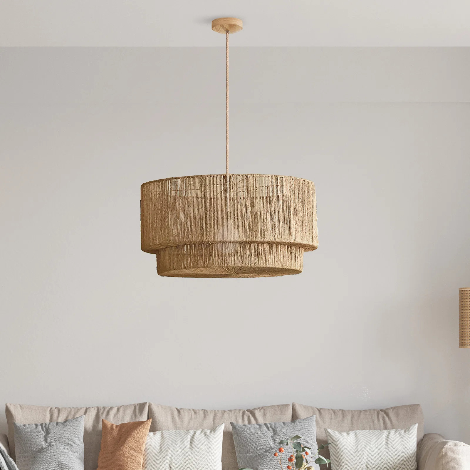 Luminous Brown Rattan Pendant Light – Large Polished Handwoven Ceiling Light Fixture for Living... | Wayfair North America