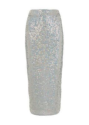 Whistles Sequin Column Skirt UK 6 Holographic Silver Pencil Midi RRP 129 Sparkle | eBay UK