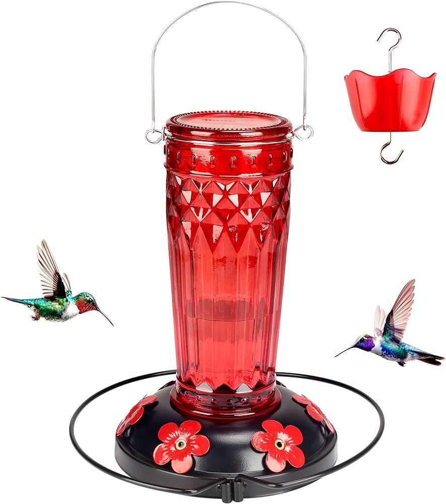 Hummingbird Feeder-16 Ounces，6 Feeding Ports Glass Hummingbird feeders for Outdoors,Wide Mouth ... | Amazon (US)