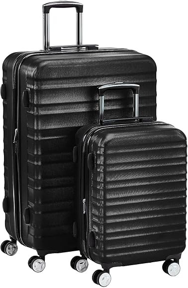 Amazon Basics 2 Piece Hardside Spinner Suitcase Luggage with Wheels, 20-Inch, 28-Inch, Black | Amazon (US)